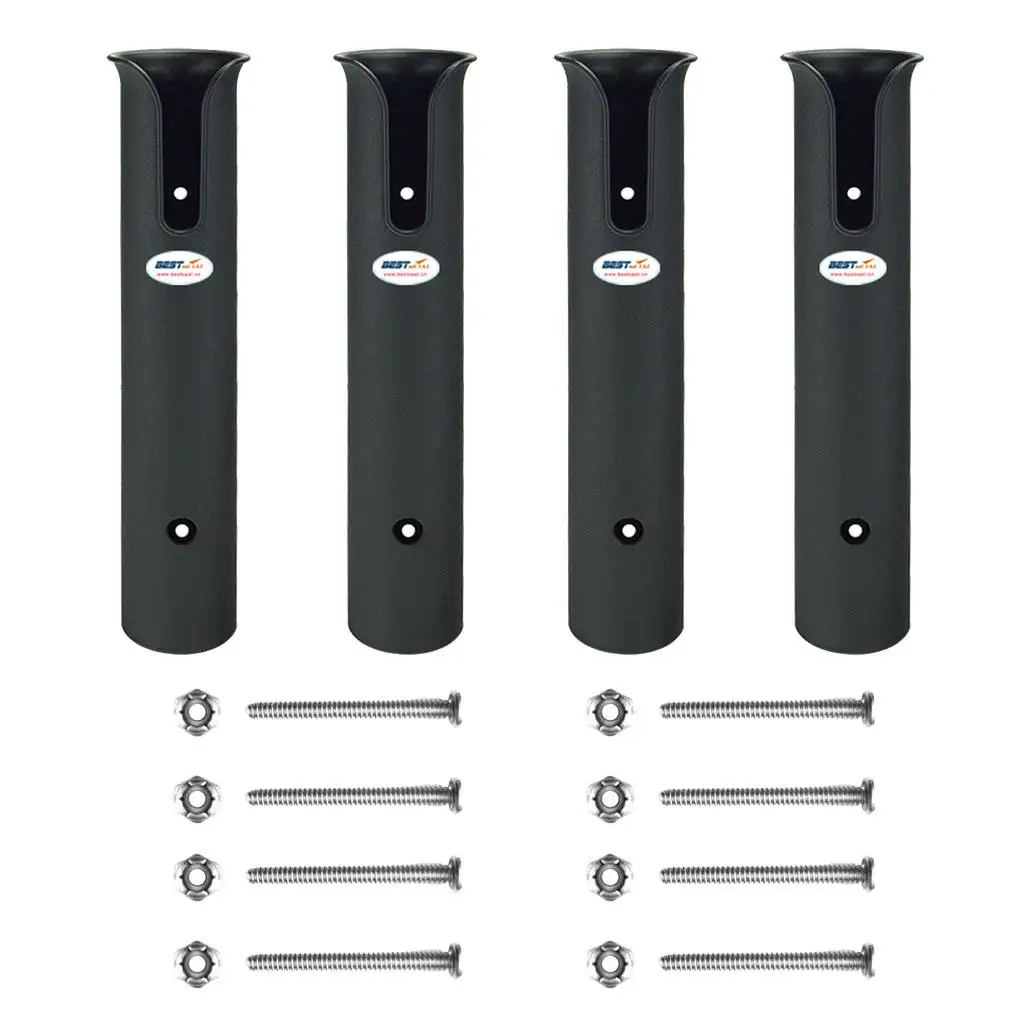 

4 Poles Wall Mounted Fishing Rod Holders Tubes Links Fishing Rod Holder Rack Rests with Screws, Black