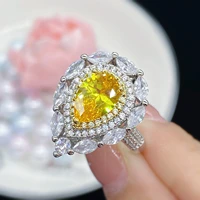925 silver golden zircon high end color separation simulated yellow crystal full diamond adjustable ring for women fine jewelry