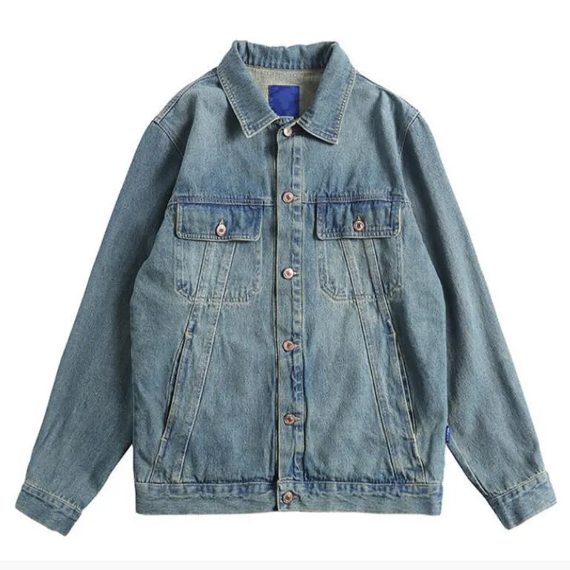 Autumn men's coat Japanese fashion brand washed vintage loose youth denim jacket