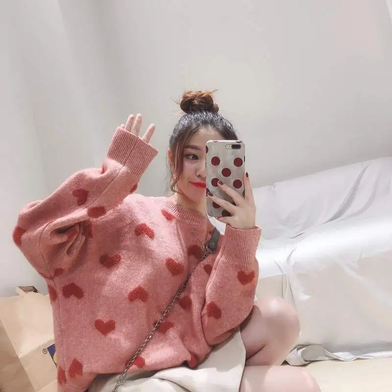 Женский вязаный свитер с длинным рукавом и круглым вырезом повседневный