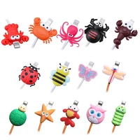 cute insect shape usb charger cable protective cover soft silicone data line wire cord protector for iphone smart phone