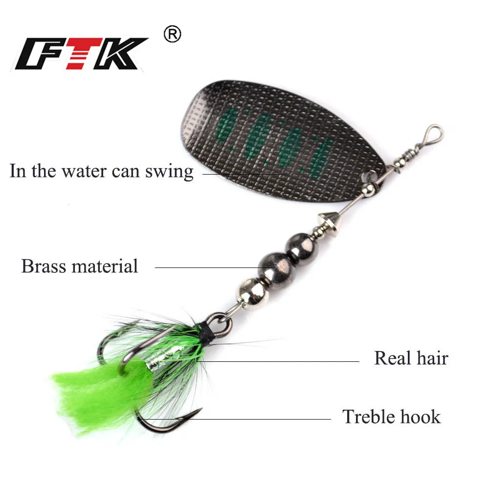 FTK Metal Fishing Lure Spinner Bait 8g 13g 19g Spoon Lures Bass Hard Baits With Feather Treble Hooks Wobblers Pike Tackle