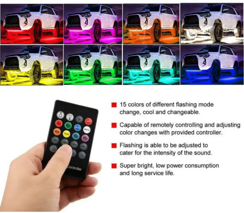 

4pcs Car SUV Chassis RGB Tube Strip Neon LED Light Atmosphere Lamp Accessories