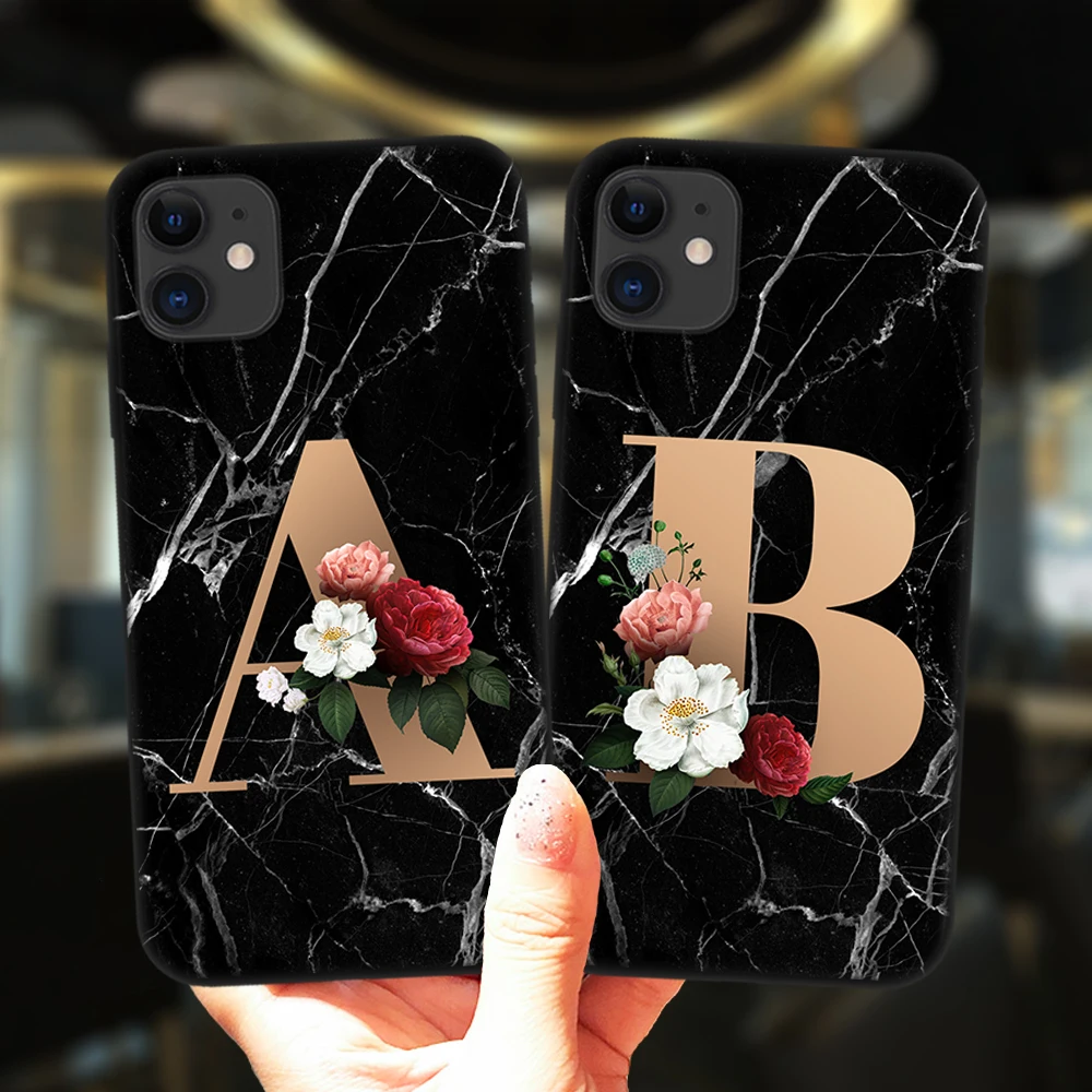 Мягкий силиконовый чехол с буквами алфавита и цветами для iPhone 11 12 13 Pro Max |