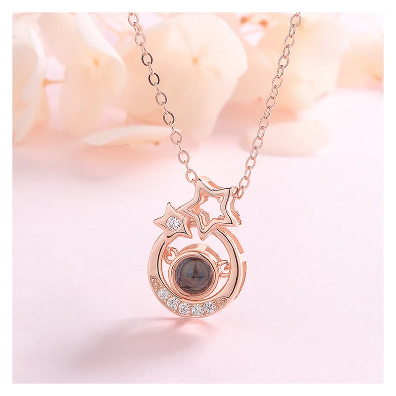 style 2 rose gold Amxiu 925 пробы Серебряное римское ожерелье с цифрами на заказ 100 языков I love you Проецирование кулон ожерелье для женщин Свадьба - Окраска металла: style 2 rose gold