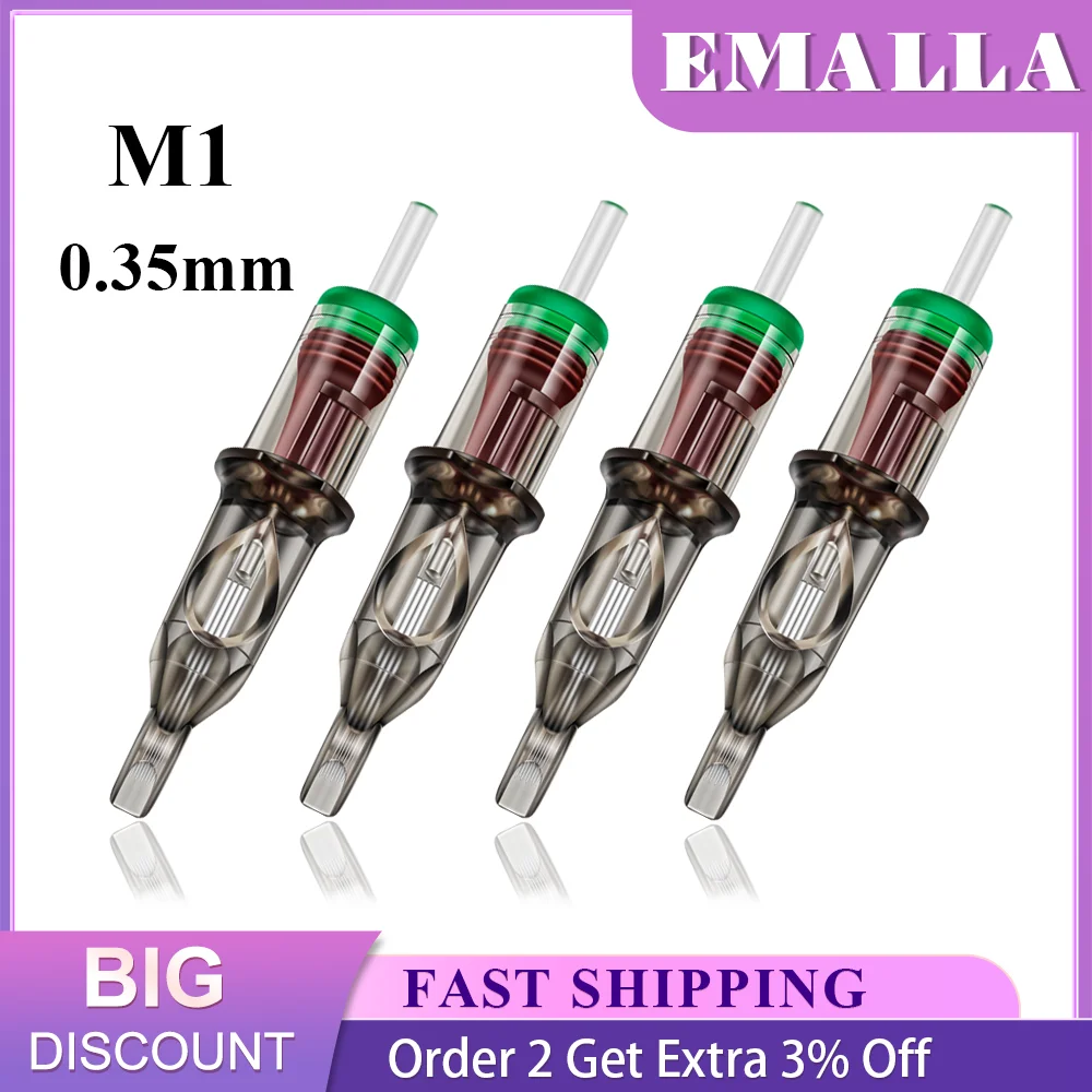 

EMALLA New Professional 20PCS 0.35mm M1 Disposable Tattoo Cartridge Needles Makeup Single Magnum Sterilized Tattoo Supplies