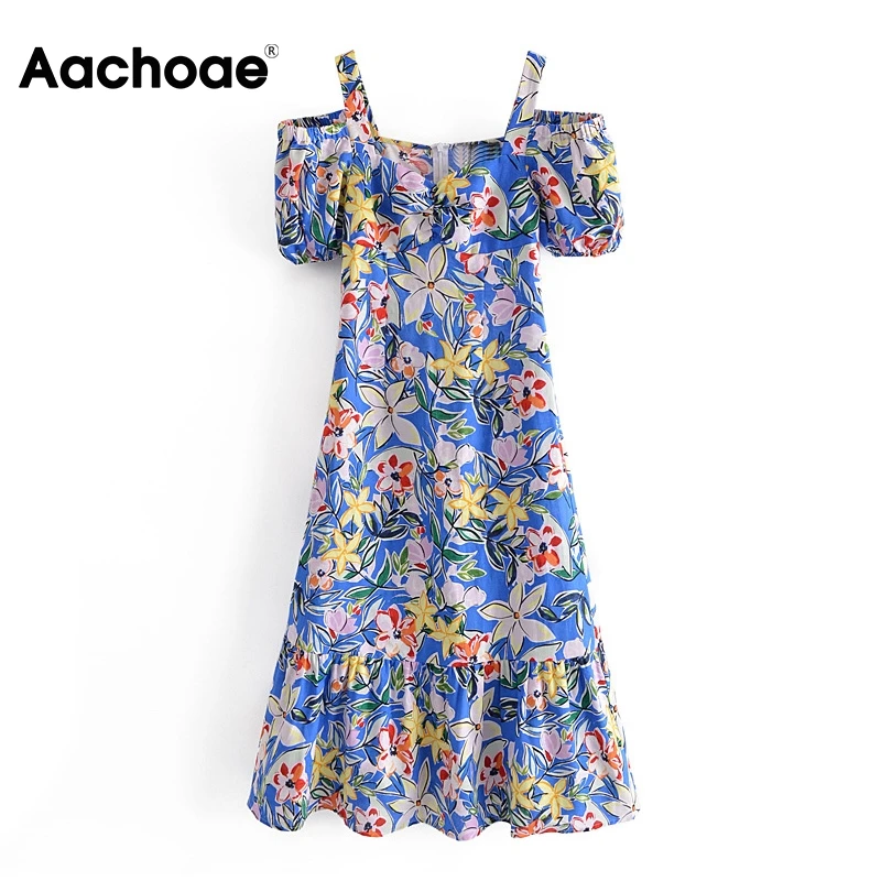 

Платье Aachoae женское в стиле бохо, платье миди с цветочным принтом, с пышными рукавами, с открытыми плечами, вечерние сарафан с открытой спино...