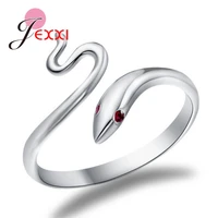unique design 925 sterling silver red zircon snake shape female resizable open rings for women girls fashion cool jewelry