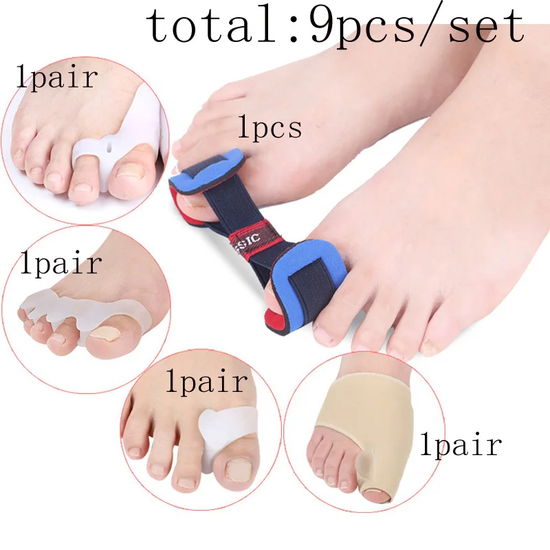 7 шт./компл. силиконовый Thumb Valgus набор для коррекции разделитель для пальцев ноги подтяжки большого пальца Valgus протектор регулятор бурсита, ухаживает за кожей стоп педикюр - Цвет: 9pcs per set