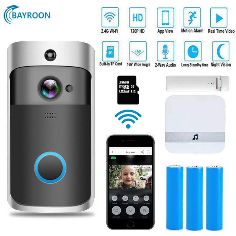 Умный IP видеодомофон дверной звонок wifi видео телефон Wi-Fi ИК сигнализация