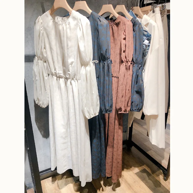 

Summer Sweet Court Style Long Sleeve Dresses for Women Fresh Print Slim Waist Chiffon Dress2021 Summer Chic Elegant Vestidos