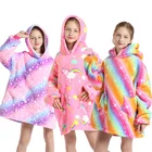 Толстовка с капюшоном большого размера, свитшот, зимнее детское одеяло для девочек, шерпа, флис, плюшевая теплая одежда для сна, толстовка, одеяло