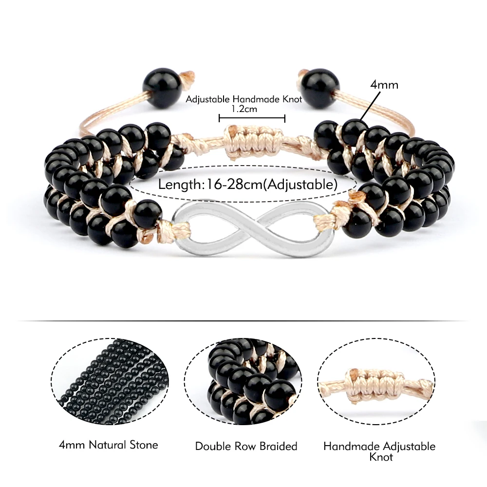 

Natural Stones Wrap Bracelets Hot Life Tree 4mm Black Obsidian Braid String Beaded Bracelet Men Adjustable Bangles Yoga Jewelry