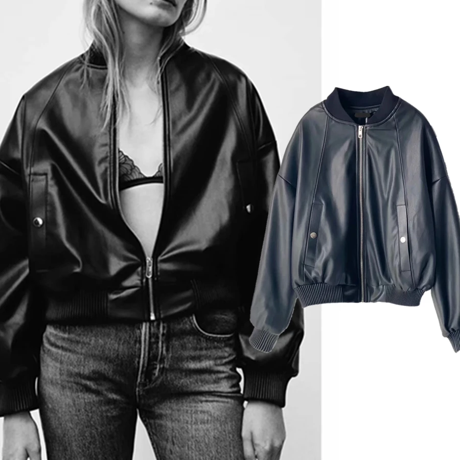 

Куртка Maxdutti женская кожаная, модная верхняя одежда в английском стиле, винтажная свободная мотокуртка в стиле оверсайз