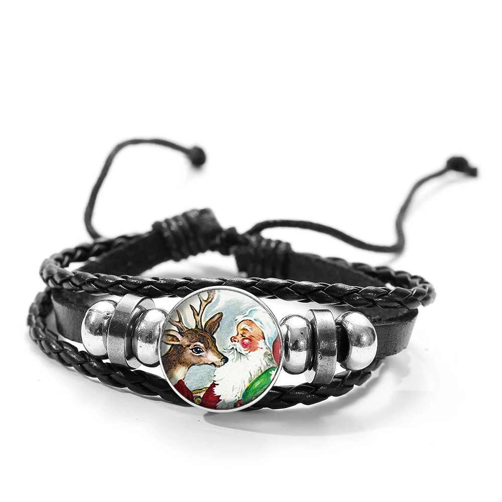 New Arrival Christmas Festival Bracelet Cute Cartoon Santa Claus Glass Gem Braided Leather &amp Bangle Jewelry Gift | Украшения и