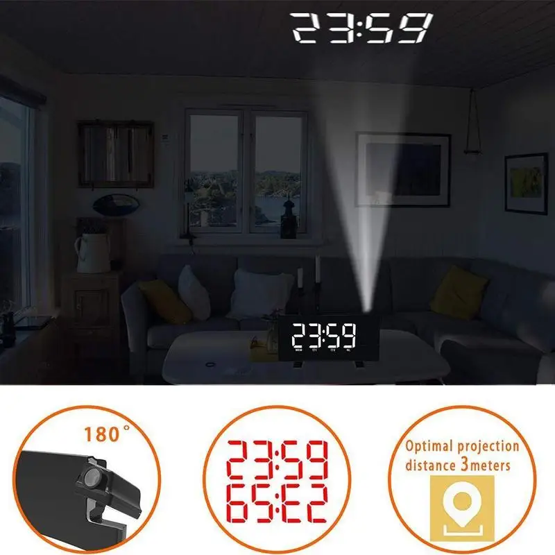 

Radio projection alarm clock Large screen LED display Curved clock clock double alarm table electronic clock T8F1