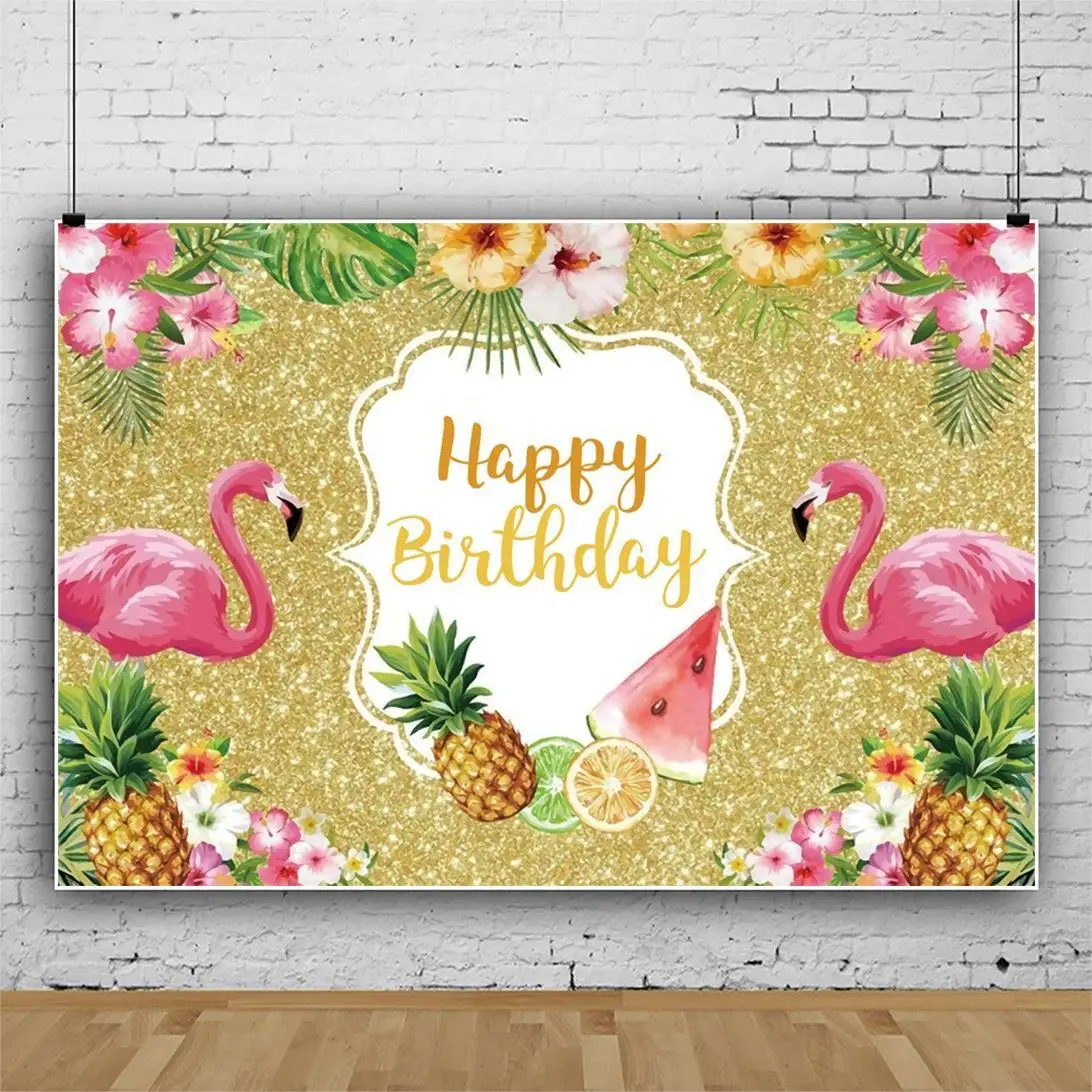 

Red Flamingo Birthday Backdrops Photo Decor Pineapple Kids Summer Fruits Party Photography Background Pi