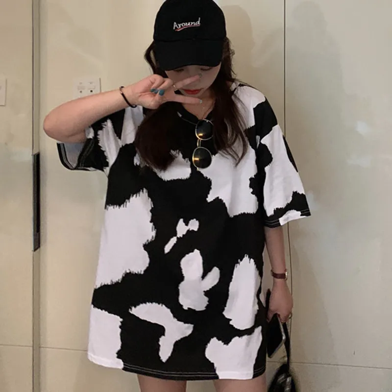 Women T-shirt Cotton Cow Print Graphic Clothing Aesthetic Kawaii Vintage Summer Clothes 2020 Fashion Kpop Streetwear | Женская одежда