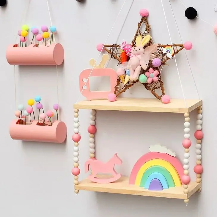 Украшение для детской комнаты деревянная полка деревянные крючки настенная