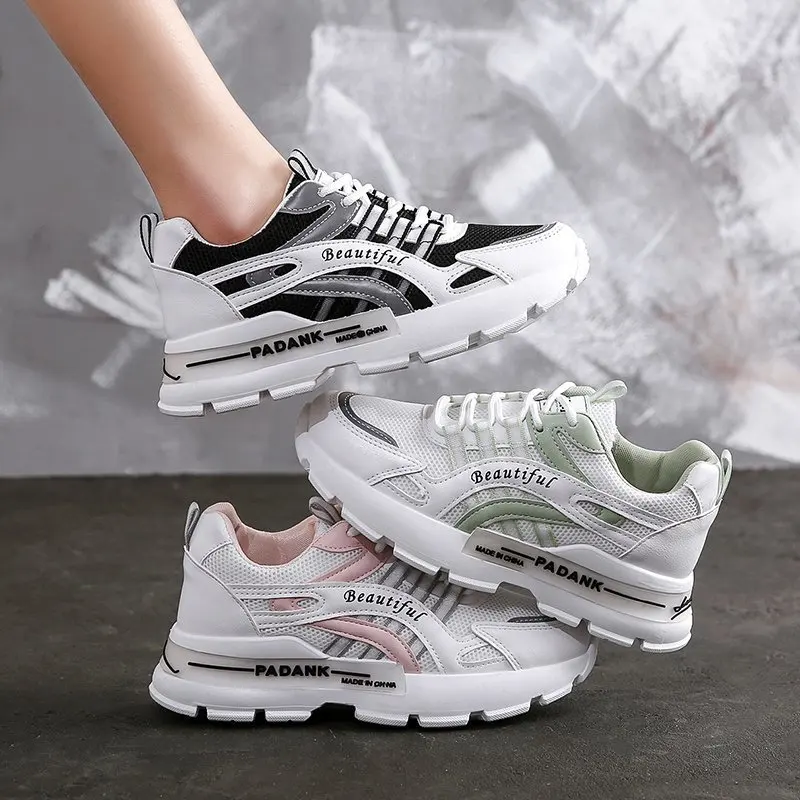 

Shoes For Women 2021 Platform Shoes Breathable Mesh Mixed Colors Classic Running Footwear Chunky Sneakers Woman Vulcanize Shoes