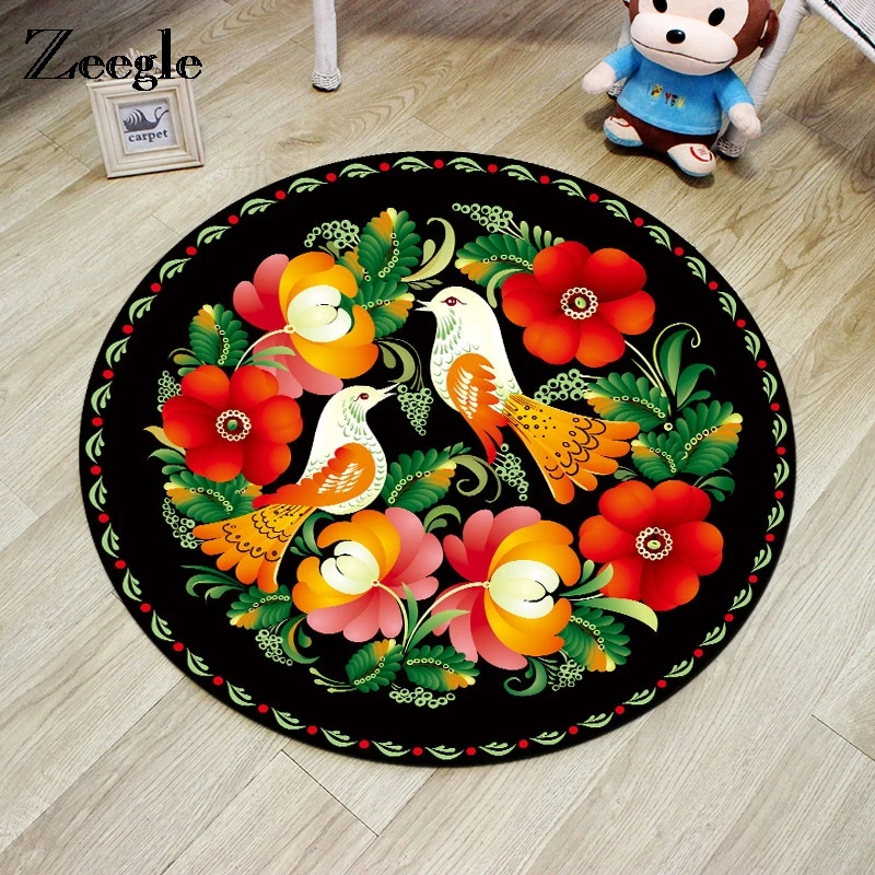 

Zeegle Chinese Dragon Phoenix Printed Round Carpet Non-slip Rug Pad Carpet Kids Room Home Decor Floor Mat Water Absorption Mat