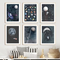 astronaut rocket galaxy alphabet wall art number canvas painting nordic posters and prints wall pictures kids nursery room decor