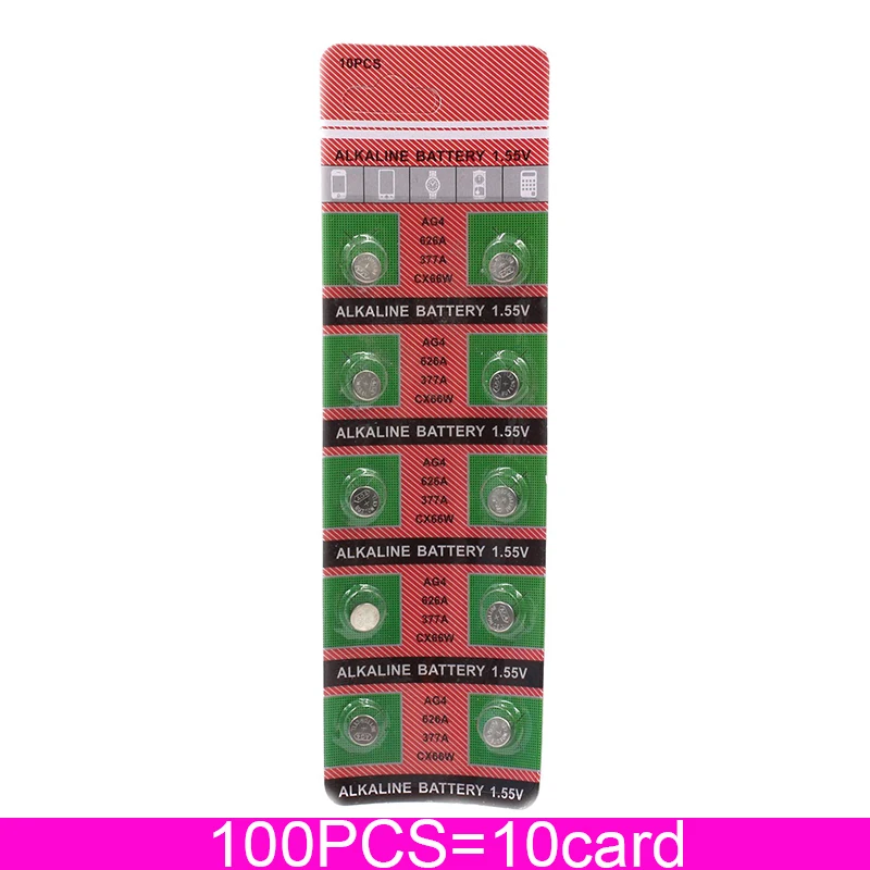 Новинка 100 шт = 10 карт AG4 кнопочные батарейки 1 55 в LR626 LR66 377 SR626SW 177 игрушки для
