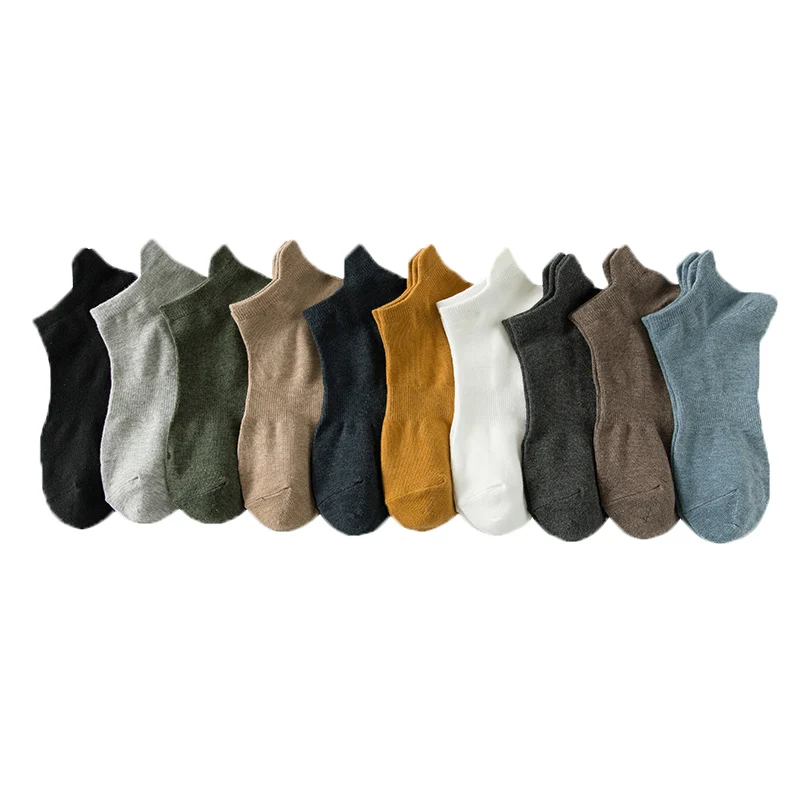 

10 Pairs Pack Men's Socks Set Summer Solid Color Soft Breathable Cotton High Quality Sports No Show Black Ankle Socks For Male