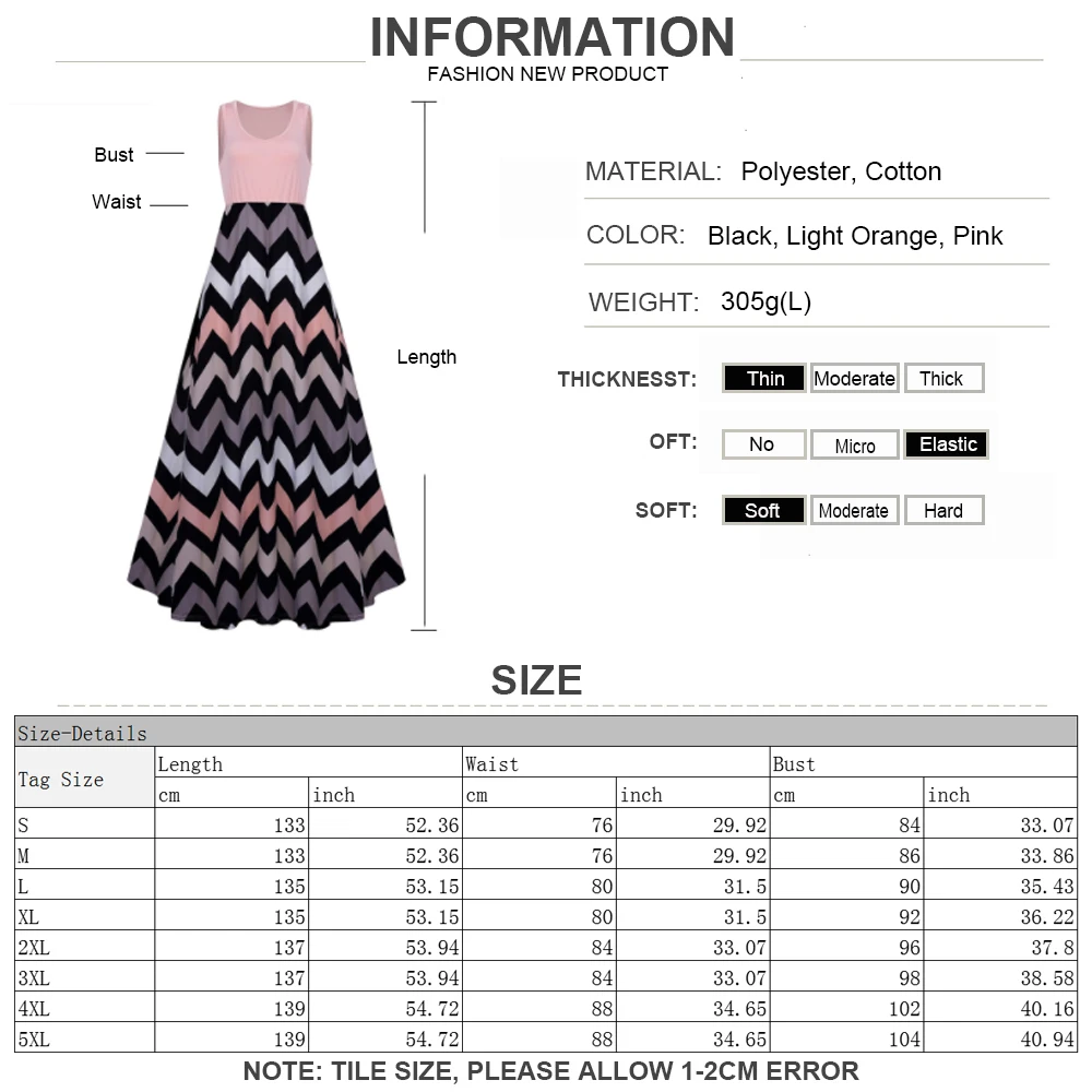 

Wavy Stripes Print Women's Sleeveless Maxi Dress Casual Round Neck Tunic Long Maxi Dress Ladies Summer Beach Sundress S-5XL D30