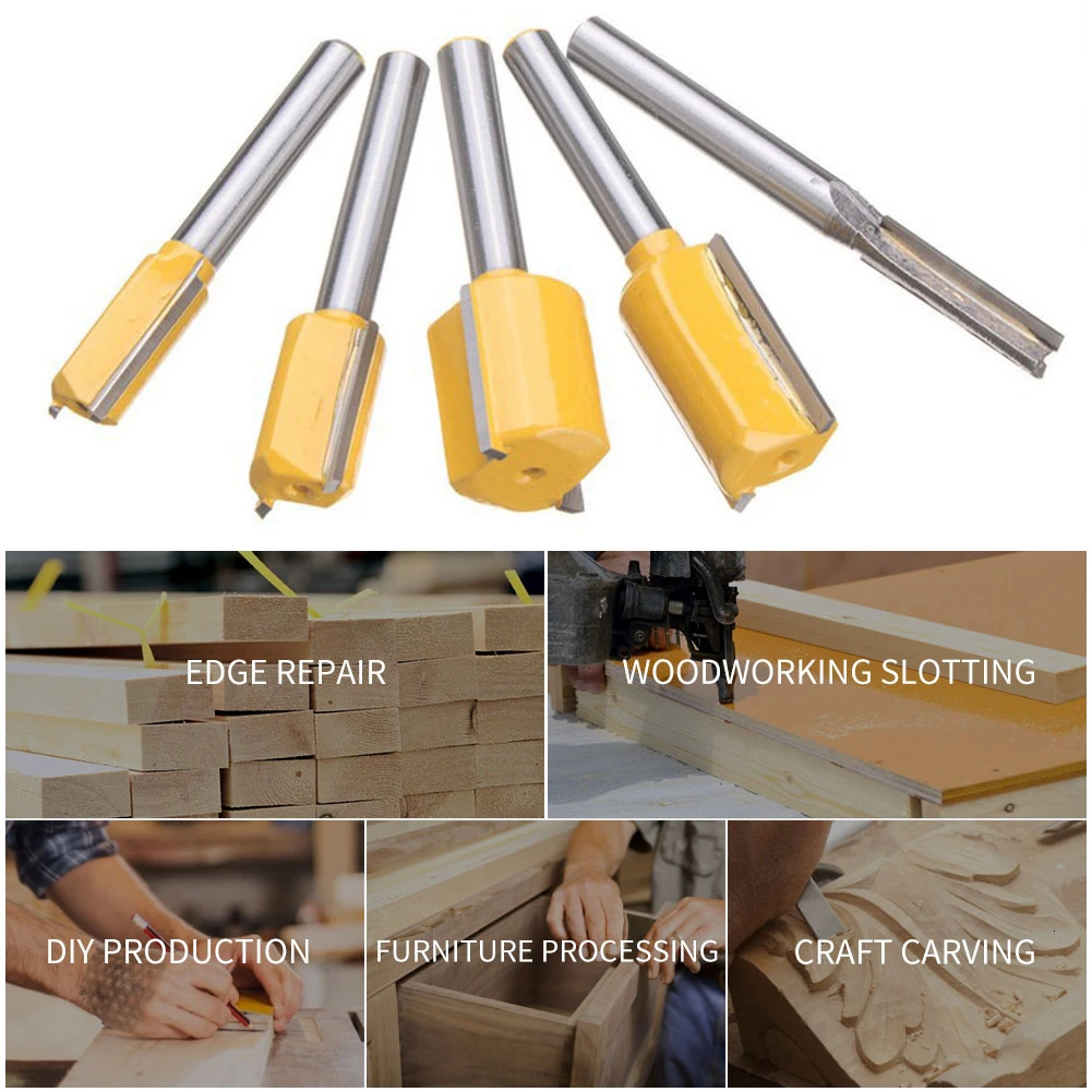 5 шт. фрезерный станок прямые фрезы набор 1/4 &quotхвостовик прямая обрезка