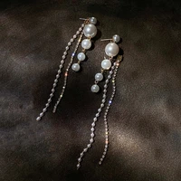 luxury 925 silver pearl tassel length drop earrings for women jewelry brilliant aaa zirconia s925 silver needle wedding party