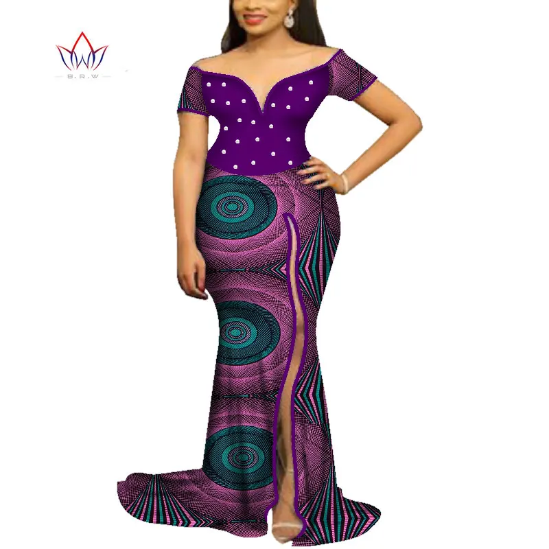 

African Floor Length Dresses for Women BINTAREALWAX Dashiki Bazin Riche Ankara Print Party Dress Pure Cotton Wax Batik WY4065