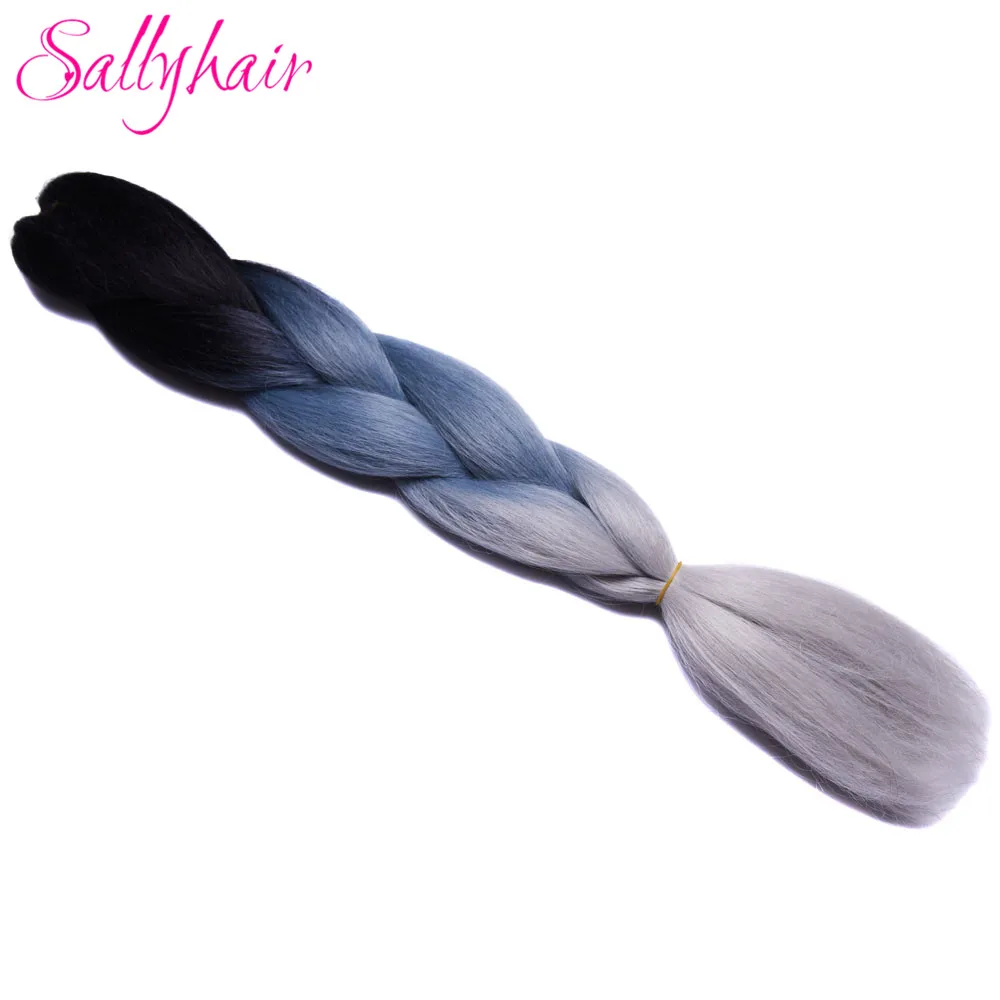 Sallyhair, 24 дюйма, Омбре, плетение волос, 2 тона, черный, винно-красный цвет, огромные косички, высокотемпературное волокно, синтетические волосы для наращивания - Цвет: #60