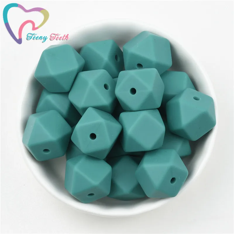 

10 PCS Emerald 14-17 Silicone Hexagon Beads BPA Free Food Grade Silicone Round 9-15 Bead Non-toxic Baby Chewable Teething Beads