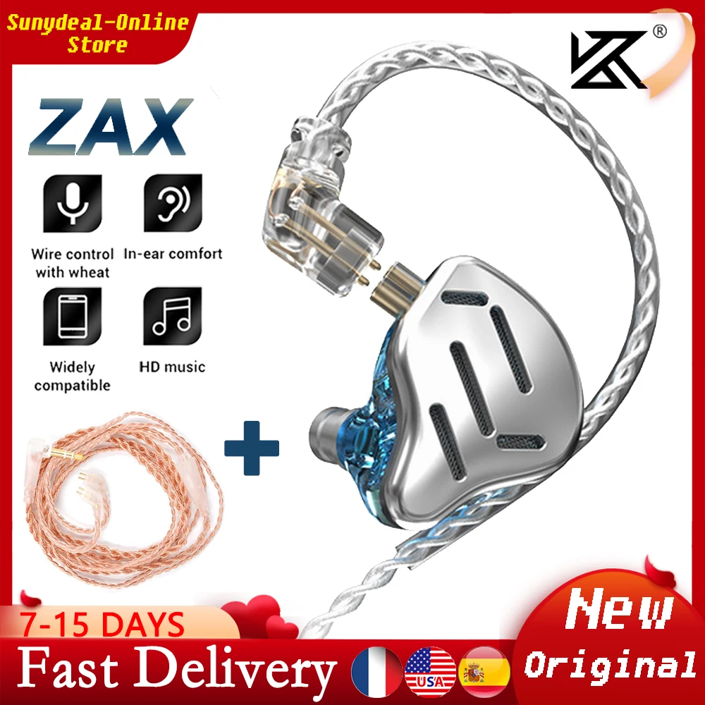 

KZ ZAX 1DD+7BA Headphones Hybrid In Ear Earbud 16 Driver Unit Metal HIFI Monitor Sports Earphones Noise Cancelling Wired Earbuds