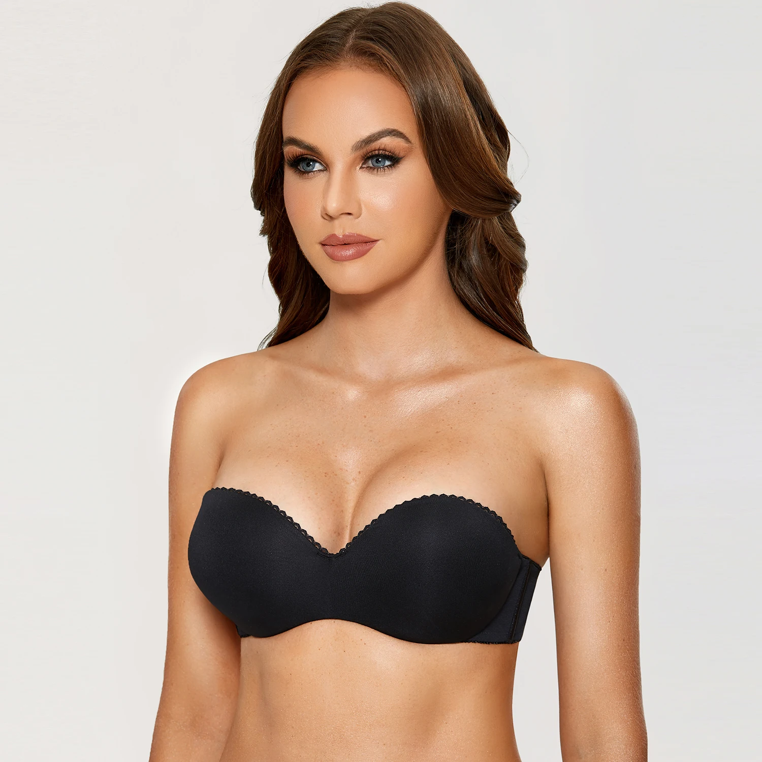 DOBREVA Women's Smooth Push Up Strapless Bra Plus Size Padded Underwire Multiway Bandeau