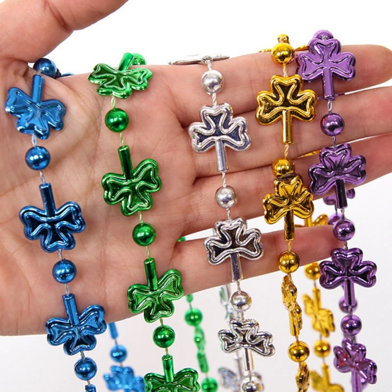 

New St. Patrick's Day Jewelry Necklace Irish National Day Necklace Multicolor Clover Bead Chain Charm Pendant