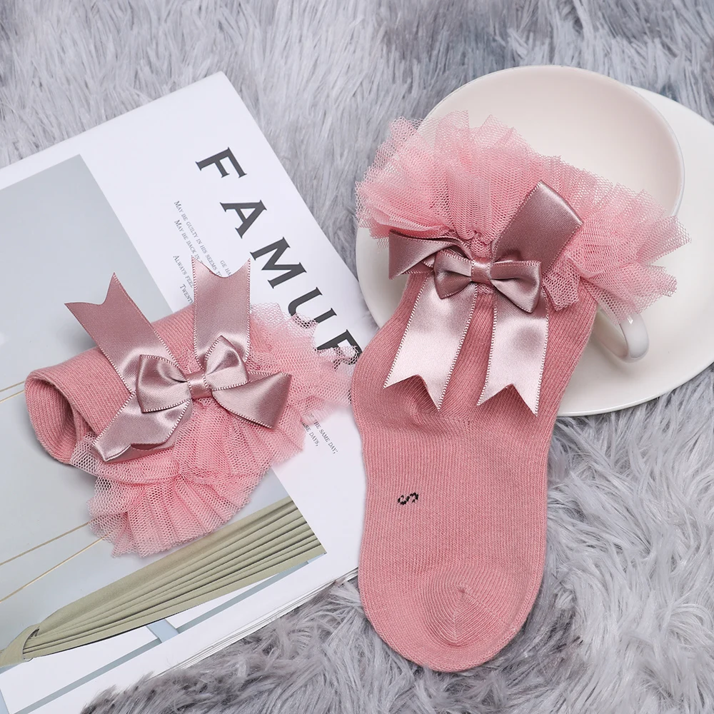 Кружевные Гофрированные кружевные носки для новорожденных гольфы до колена