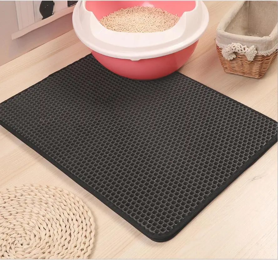 Gray Двухслойный подстилка коврик для домашних животных кошка песок кошка туалет коврик Trapper складной EVA Нескользящие коврики кошки водонепроницаемые коврики для домашних животных кошек - Color: Gray