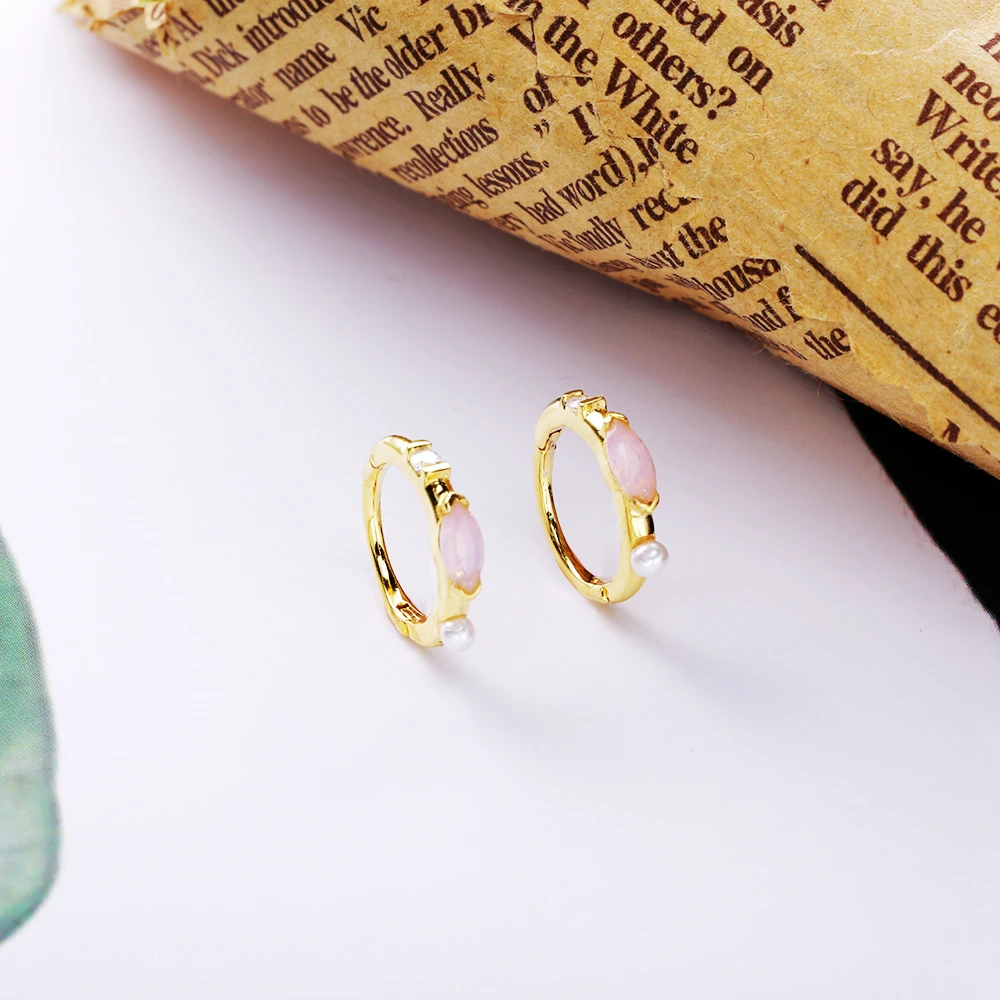 Moonmory 925 Sterling Silver Multi Stone Huggies Hoop Earring Simple Luxury Pink Eye Opal For Women Birthday Gift | Украшения и