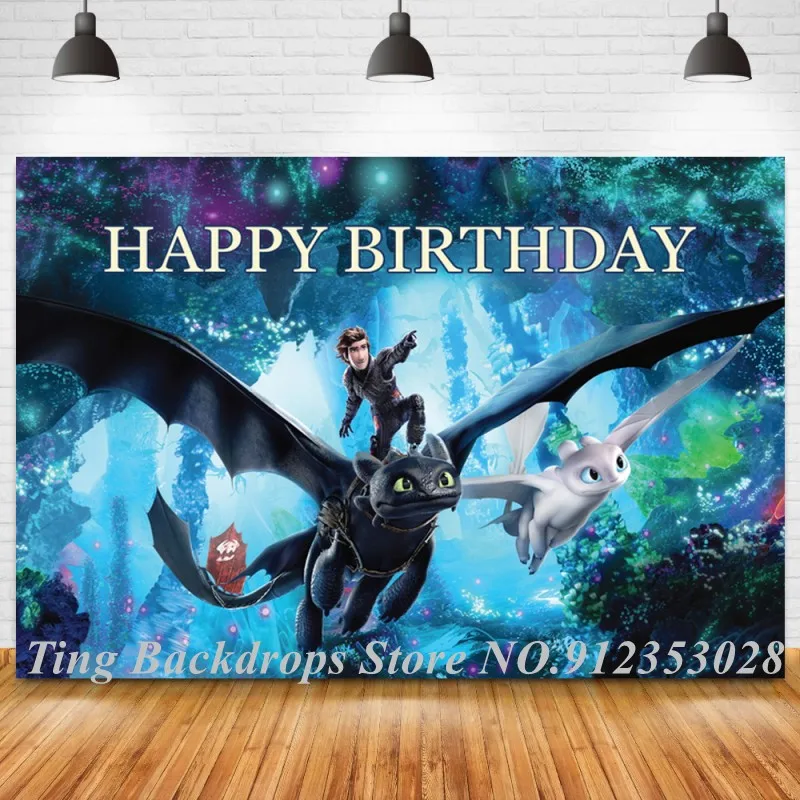 

Black Dragon Training Retro Forest Cartoon Photo Background Boy Birthday Family Party Backdrops Table Wall Banner Home Decor