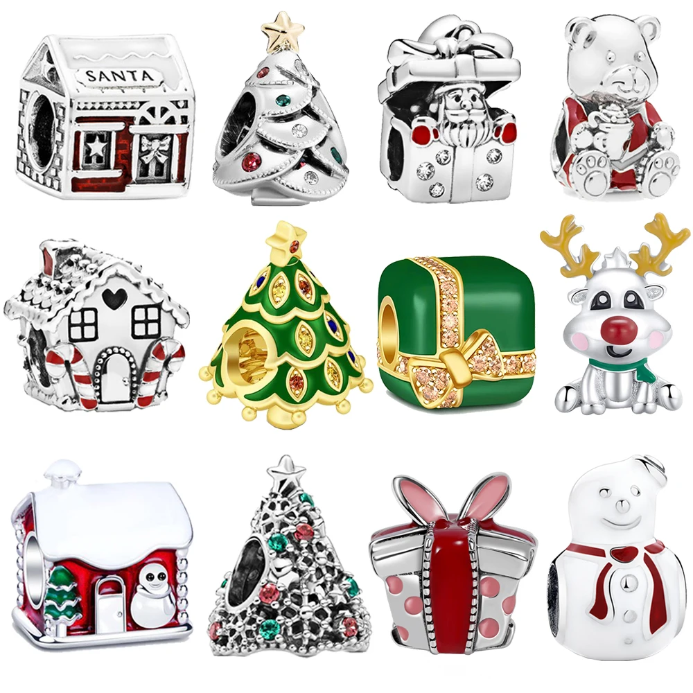 

925 Sterling Silver Santa Charm Christmas Charms Beads Fit Original Pandora Bracelet Fine Silver Jewelry Making DIY Gift