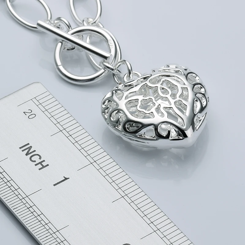 925 Серебряное пустое сердце ожерелья цепи женщин кулон ожерелье ювелирные