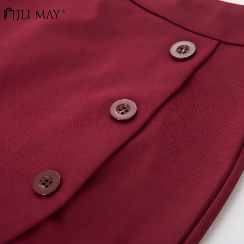 

JLI MAY Women Strap Hip Skirts Slim Sexy Irregular Split Solid Empire Office Lady Normcore Elegant Knee-Length Pencil Skirt