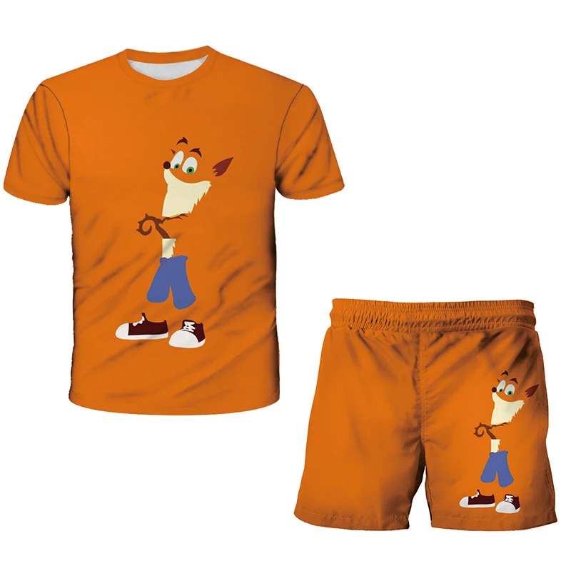 

2021 Summer Fashion Children Clothing Boys And Girls Clothes 3D Printing Ccrash Bandicoot Suit Funny Cute Top+Shorts 2-Piece Set