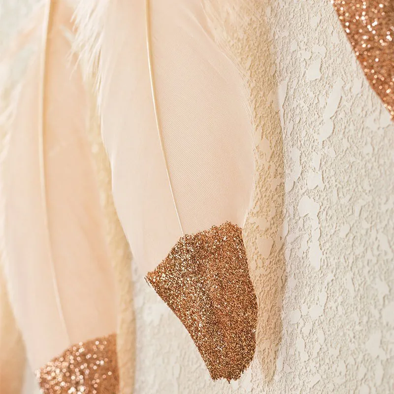 Новинка гирлянда из перьев розовое золото Блестящий Мягкий баннер с перьями для