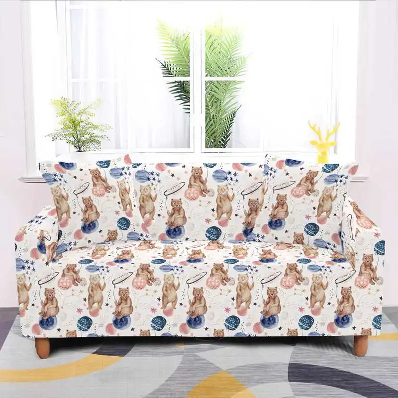 

Cartoon Cute Animal Printed Sofa Cover Stretch Full Wrapped Slipcovers Corner Elastic Couch Covers For Living Room 1/2/3/4 Seat
