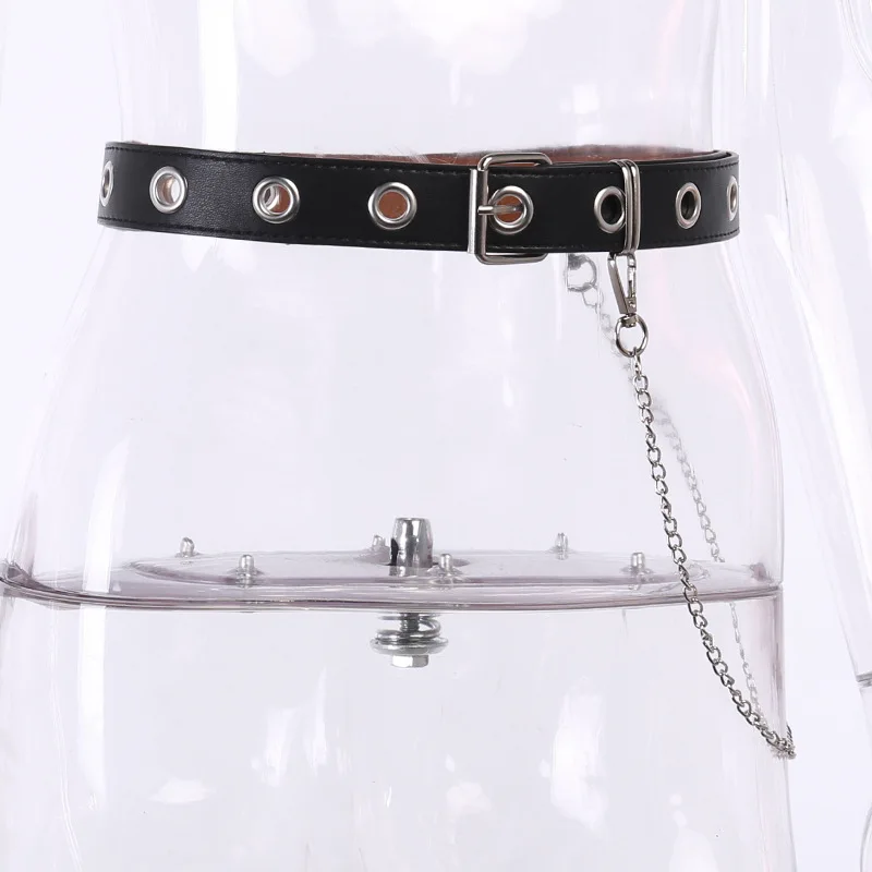 

Punk Style Pants Skirt Belt Fashion Gothic Accessories Dark Streetwear Wild PU Leather Belt With Metal Chain