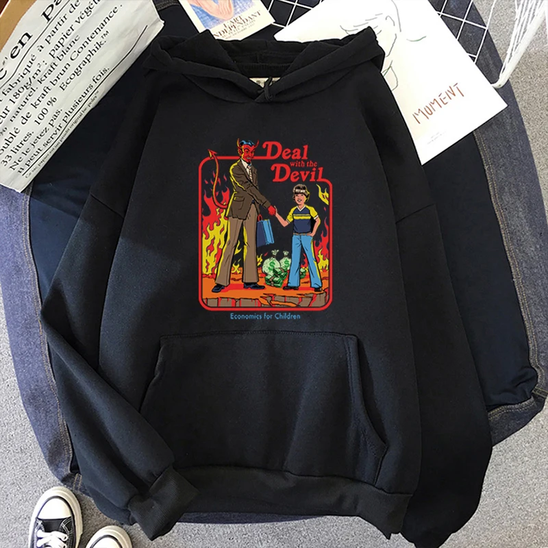

Demons Unisex Hoodie Funny Cartoon Deal with The Devil Sweatshirt Long Sleeve Pullovers Horror Psychedelic Clothes Women/men