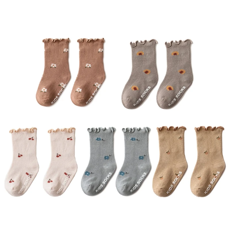 Calcetines tobilleros antideslizantes para ni&ntilde;as peque&ntilde;as, calcet&iacute;n infantil con volantes, P31B, novedad de 2021-1